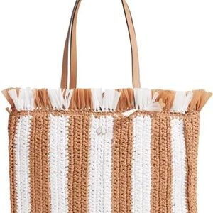NWT Kate Spade Sam Two-Toned Stripe Straw Satchel Handbag